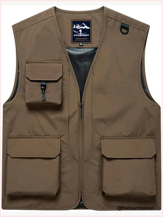 Other - Men's Lightweight Waterproof Sleeveless Vest with 5 Cargo Pockets for Outdoor